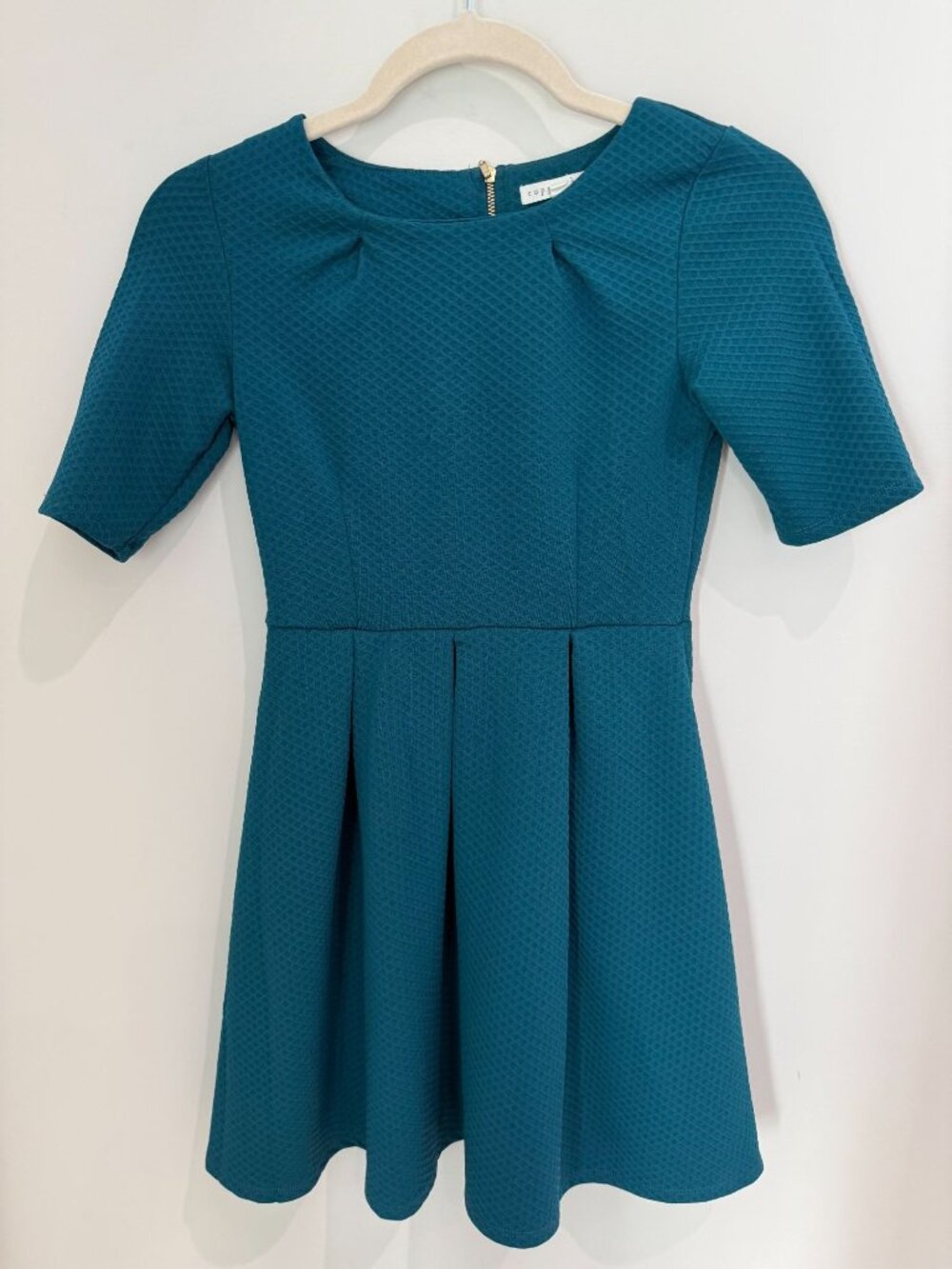 Copper Key Girls' Textured Fit & Flare Dress – Teal (Size Medium)